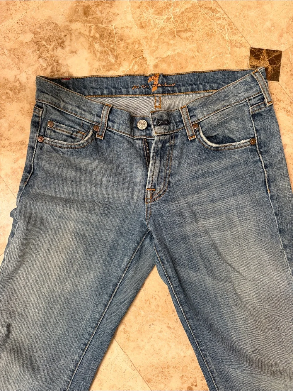 7 For All Mankind Women's Medium Blue Flare Jeans - Picture 3 of 9